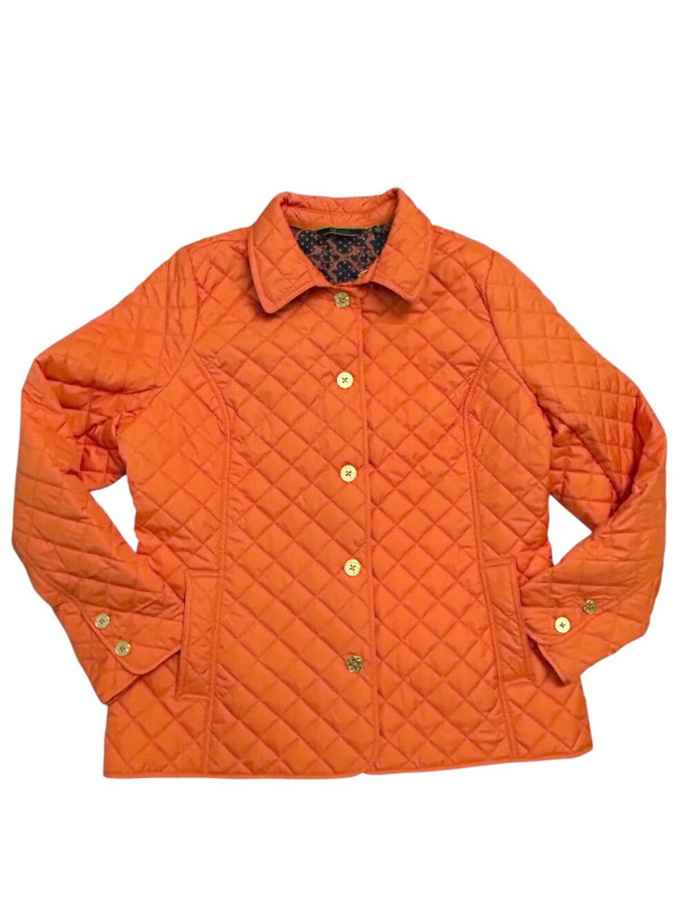 C. Wonder Women's Size L Quilted Orange Jacket w/Gold Buttons Lightweight Coat